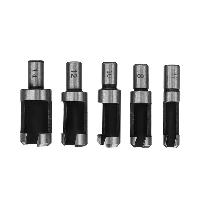 5PCS Wood Plug Cutter Cutting Tool Drill Bit Set Straight 6mm/8mm/10mm/12mm/14mm Woodworking Cork Drill