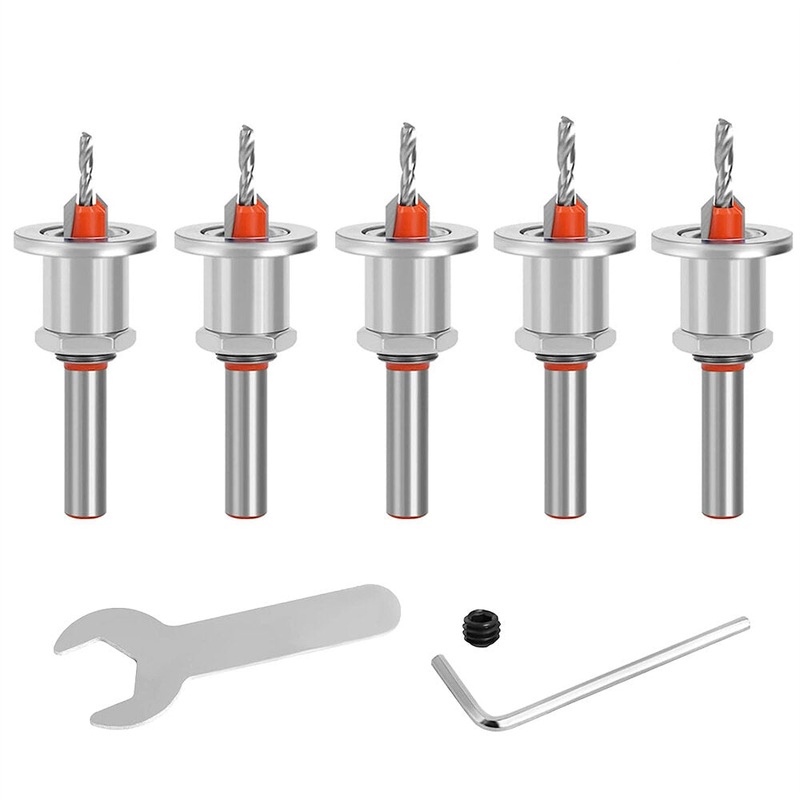 8mm Round Shank Drill Bit Set Adjustable Countersink 2.8-4mm Cone Drill Counterbore Router Drill Bit with Limit Stop Alloy Head Cone Hole Drill