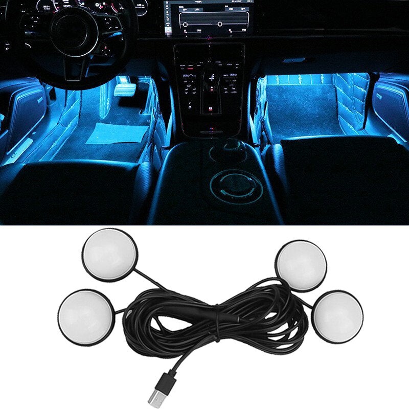 One With Four Car LED Foot Ambient Lights USB Atmosphere Decorative Lamp Home Party  Car Interior Night Lamp