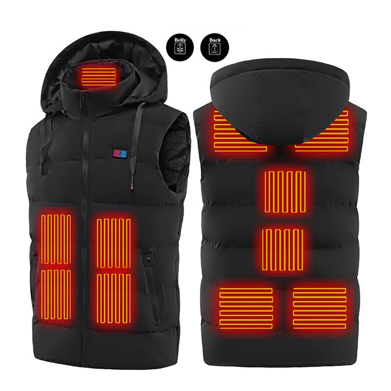 TENGOO HT-11 11 Areas Heating Jackets Unisex 3-Gears Heated Vest Coat USB Electric Thermal Clothing Hooded Vest Winter Outdoor Warm Clothing
