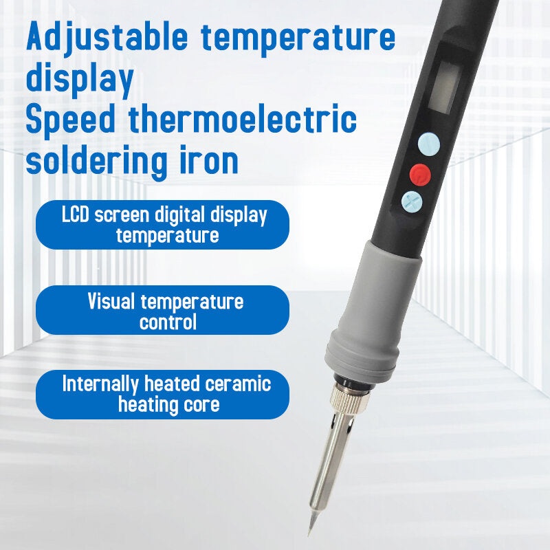 926 Soldering Iron 90W Digital Display Adjustable Temperature 180-480C Rapid Heating Intelligent Control Sleep Function Includes 5 Tips Holder Sponge Tweezers Pliers