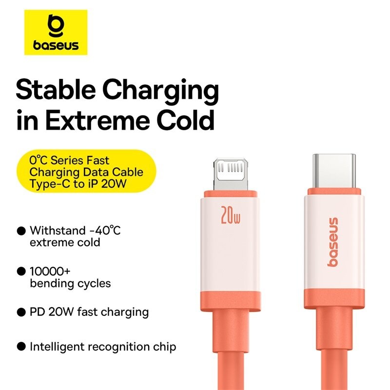 Baseus 0C Series PD20W Type-C to iP Cable Fast Charging Data Transmission Tin-plated Copper Core Line 1M/2M Long for iPhone 15 15 Plus 15 Pro 15 Pro Max 14 13 for iPad Pro