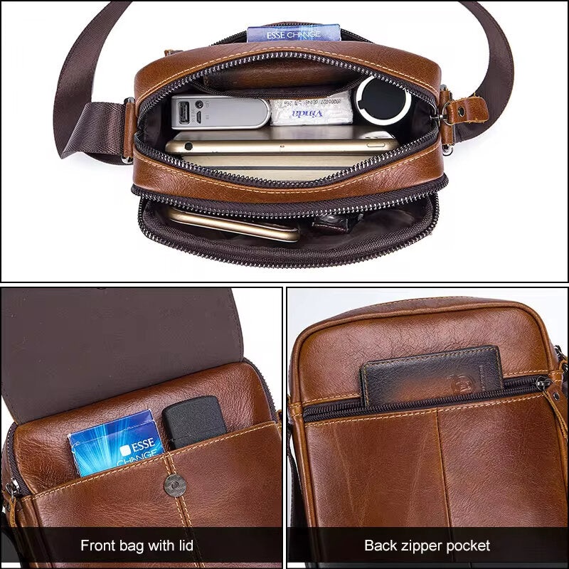 BULLCAPTAIN Genuine Leather Men’s Crossbody Bags Bussiness Casual Shoulder Bag Fashion Bags for men Small Handbag Messenger Bags