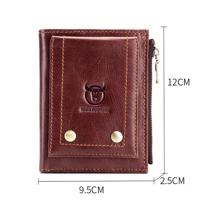 BULLCAPTAIN Genuine Leather Wallet for Men,Small Coin Purse,Mini RFID Card Holder,High Quality Hardware Card Wallet