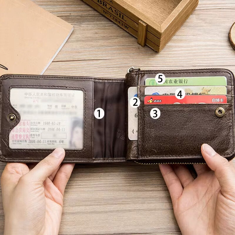 BULLCAPTAIN Genuine Leather Zipper Men Wallets Multi Card Slot ID Card Mini Holder Bags Bussiness Casual Coin Purse