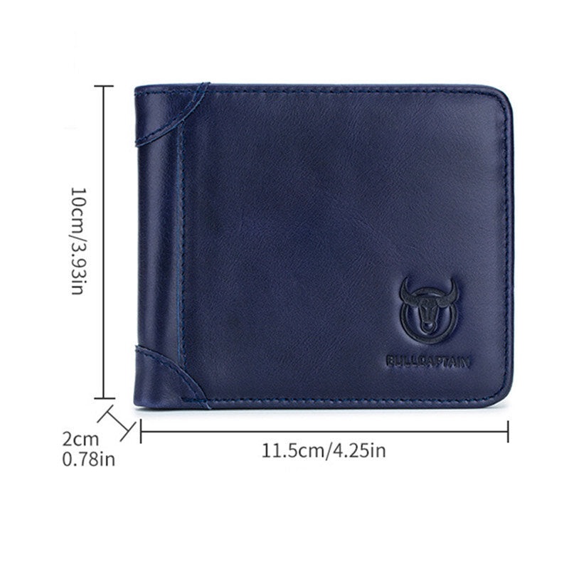 BULLCAPTAIN Large Capacity Genuine Leather Trifold Wallet Mens Credit Card Holder with 14 Card Slots Slim Coin Purse Short Wallet