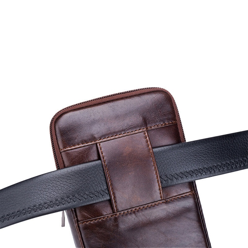 BULLCAPTAIN Men’s Leather Belt Waist Bag Travel Small Fanny Pack Phone Pouch Multifunctional Male Waist Bag Leather Pouch