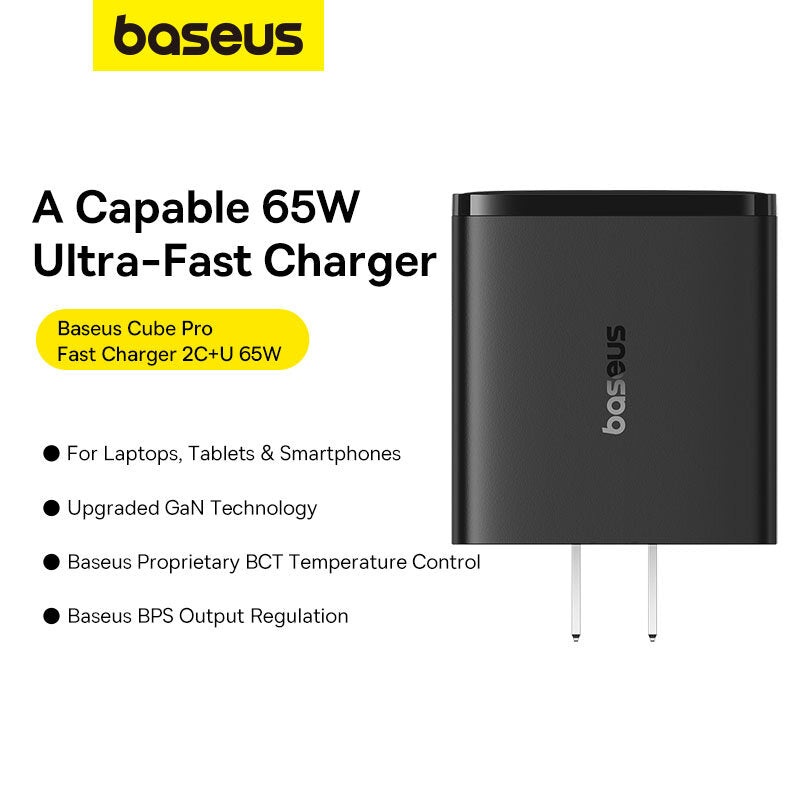 [GaN Tech] Baseus Cube Pro 65W 3-Port USB PD Charger 2USB-C+USB-A PD2.0 PD3.0 QC3.0 QC2.0 SCP FCP AFC PPS Fast Charging Wall Charger Adapter CN Plug for iPhone 13 14 15 15 Pro/Pro Max for Samsung Galaxy S23 for Xiaomi 13pro