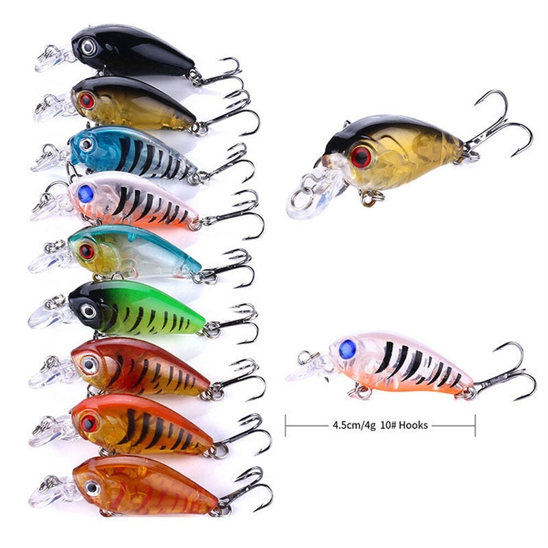 ZANLURE 15PCS 4.5cm 4g Luya Black Bass Fishing Lures 3D Metal Eyes Steel Hook Wobbler Bait for Rock Fishing