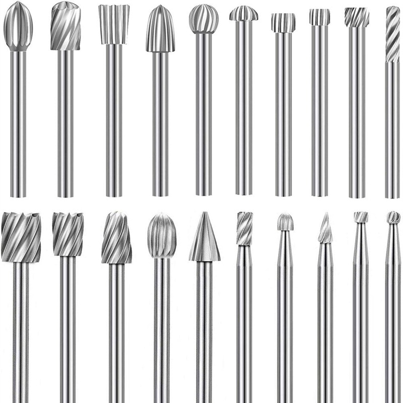 3mm High Speed Steel Woodworking Rotary Files Set of 20 – Carving DIY Polishing Grinding Head Milling Cutter Kit Accessories