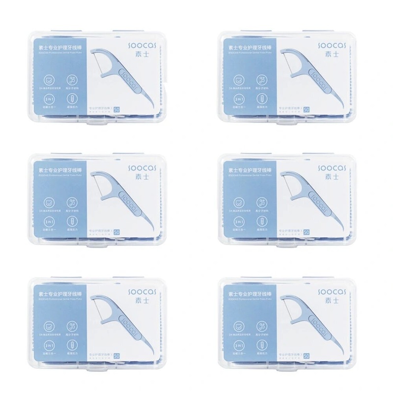 SOOCAS 300Pcs Professional Dental Floss with 6 Travel Handy Case Ergonomic Design Testing Food Grade
