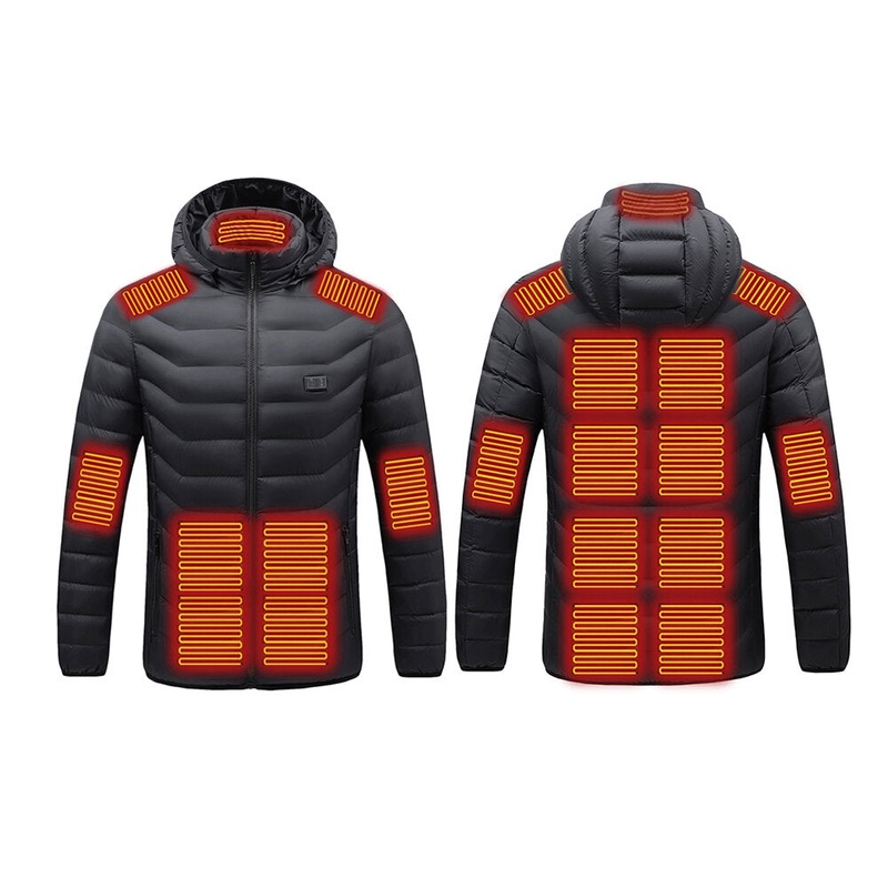 TENGOO HJ-15 Heated Jacket 15 Heating Zones USB Charging Thermal Warm Jacket Motorcycle Men’s Heated Hooded Coat Outdoor Sportswear