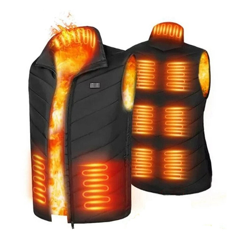 TENGOO HV-09 Heated Vest 9 Heating Areas Men Jacket Heated Winter Womens Electric USB Heater Tactical Jacket Man Thermal Vest Body Warmer Coat