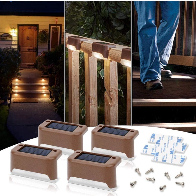 4PCS Solar Deck Lights LED Waterproof Outdoor Solar Powered LED Step Lights For Decks Stairs Patio Path Yard Garden Decor
