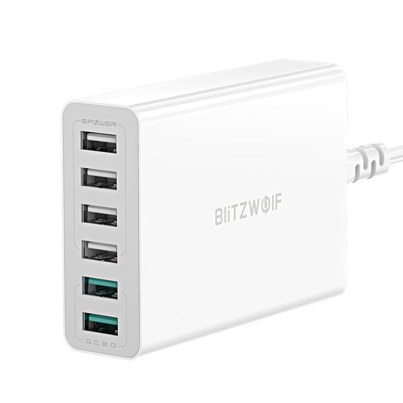 BlitzWolf BW-S15 60W 6-Ports USB Charger Dual QC3.0 Desktop Charging Station Smart Charger EU Plug Adapter