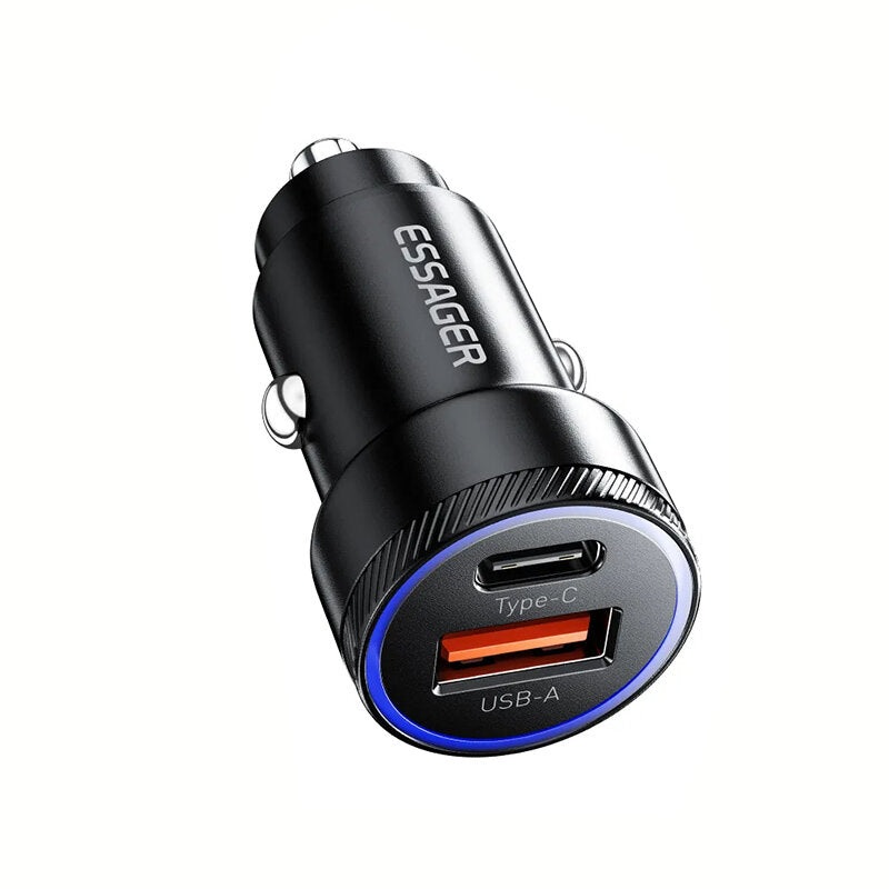 ESSAGER ES-CC11 54W 2-Port USB PD Car Charger Adapter USB-A+Type-C QC3.0 PD3.0 FCP AFC Fast Charging for iPhone 15 15Plus 15Pro 15 Pro Max for Huawei Mate60 Pro for Samsung Galaxy S23 for Xiaomi 13pro