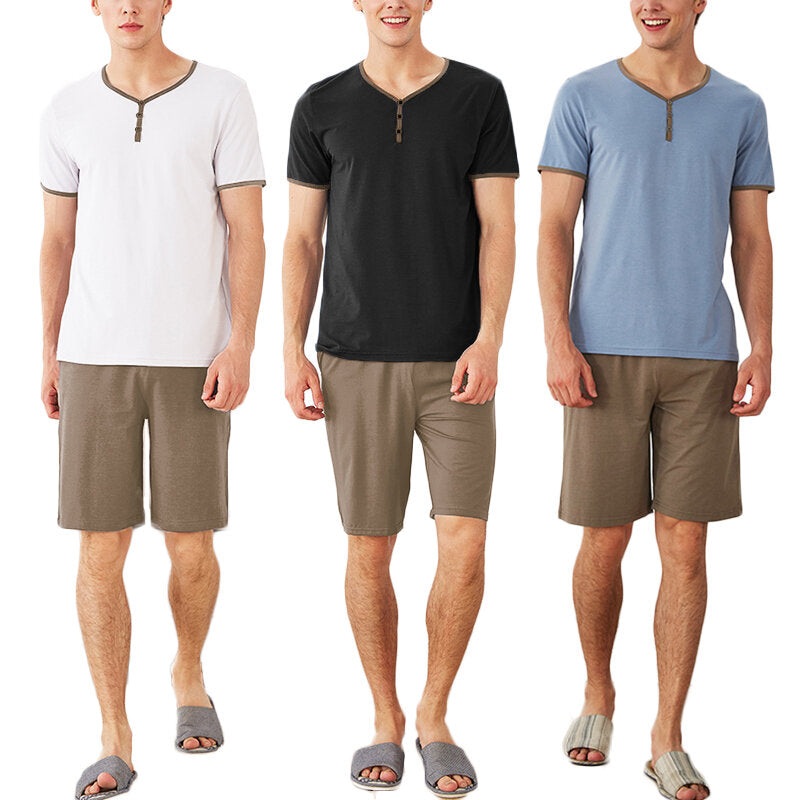 Men’s Pajamas Set Soft Short Sleeve T-shirt Pants Home Wear Sleepwear Set Casual Camping Hiking