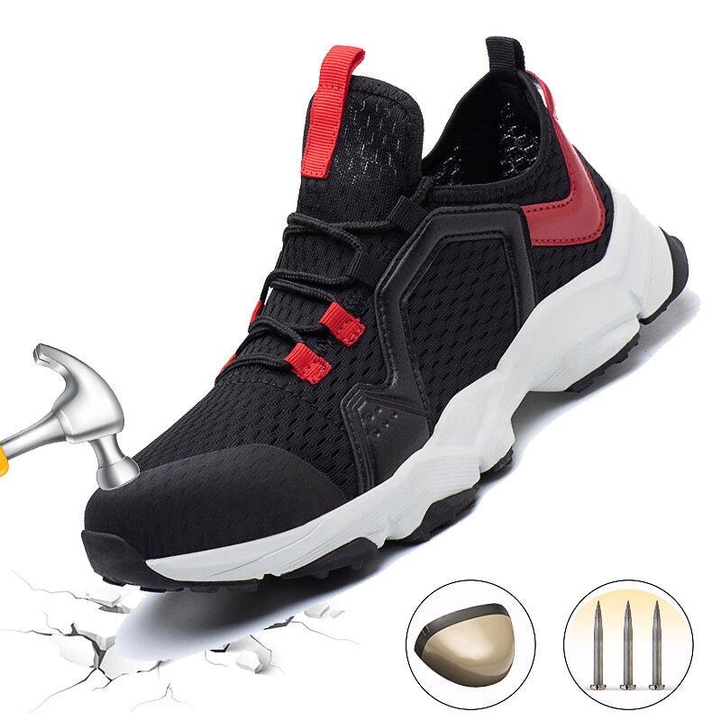 Men Steel Toe Safety Shoes Mesh Breathable Ultralight Non-slip Sneakers Outdoor Jogging Walking Running Shoes