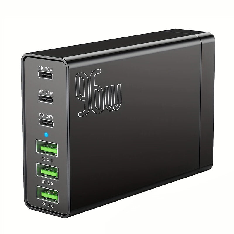 PD96W 6-Port USB PD Charger 3USB-C+3USB-A PD3.0 QC3.0 Fast Charging Desktop Charging Station EU Plug for iPhone 12 13 14 14 Pro for Huawei Mate50 for Samsung Galaxy S23 for Oppo Reno9