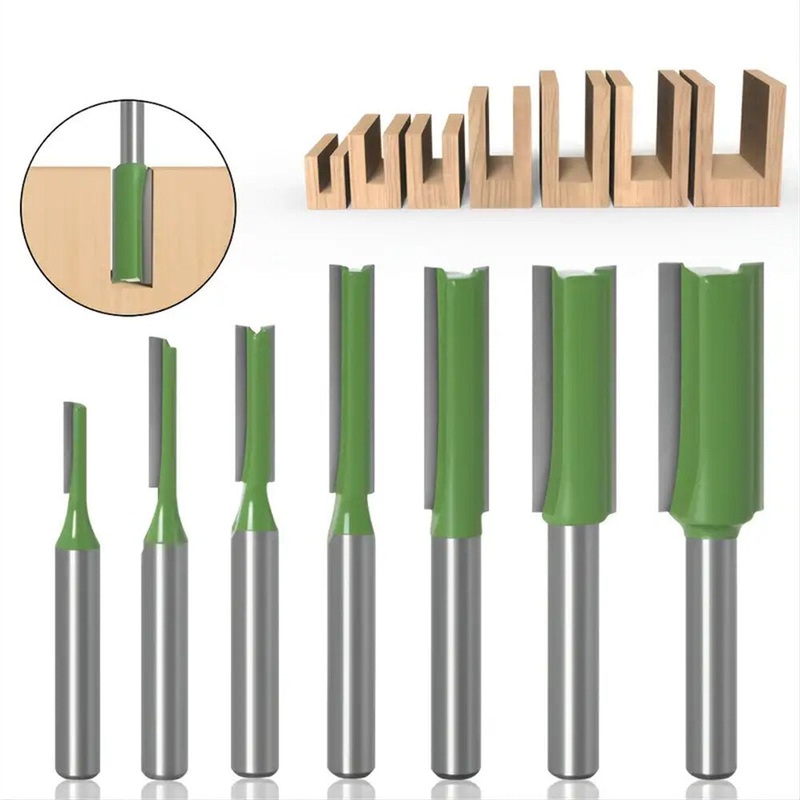 7PCS Straight Cut Router Bit Set Durable Tungsten Carbide 1/4 Shank Double Flute Milling Cutting Tools for Woodworking Engraving Trimming Efficiency Precision
