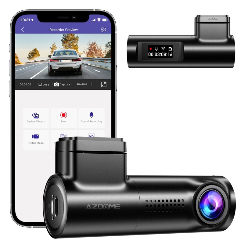 AZDOME M330 Car Dash Cam  with 0.96 Screen 1080P Single Channel with WDR GPS Wi-Fi Voice Control G-Sensor