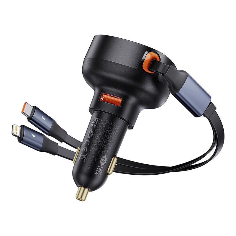 Baseus Enjoyment Pro 60W 1-Port USB PD Car Charger Adapter with Retractable C & iP Cable 30W USB-A Support QC3.0 2.0 SCP FCP MTK PE+ Fast Charging for iPhone 12 13 14 14 Pro for Huawei Mate50 for Samsung Galaxy S23 for Xiaomi 13pro