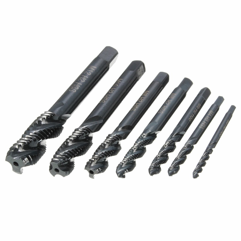 Drillpro 7pcs M3-M12 HSS Nitriding Coated Screw Tap Metric Right Hand Spiral Screw Thread Tap