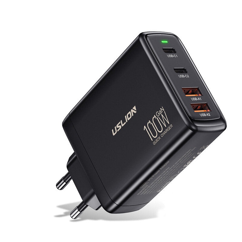 [GaN Tech] USLION 100W 4-Port USB PD Charger 2USB-A+2USB-C QC3.0 PD3.0 SCP FCP PPS Fast Charging Wall Charger Adapter EU Plug US Plug for iPhone 15 15 Plus 15Pro 15Pro Max for Huawei Mate60 Pro for Samsung Galaxy S23 for Xiaomi 13pro