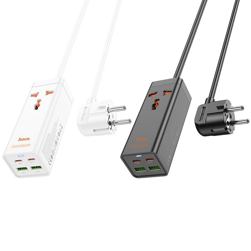 HOCO AC10A 65W 5-Port USB PD Charger 2USB-A+2USB-C+1AC Fast Charging Desktop Charging Station EU Plug with 1.5M Long Cable