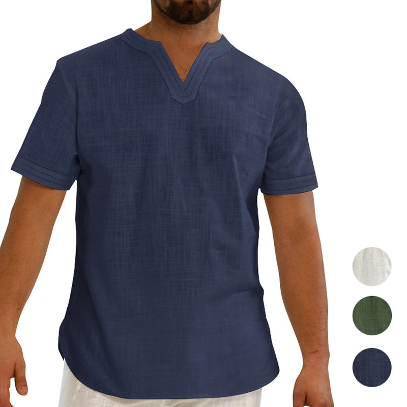 Linen Men’s Short Sleeve Summer Cool Comfortable Shirt Tee Loose Tops Outdoor Hiking Holiday