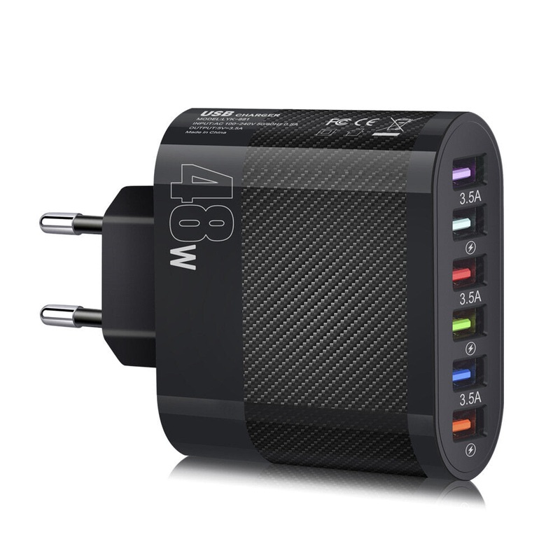 LYK-881 48W 6-Port USB Charger 48W 6USB-A Fast Charging Wall Charger Adapter EU Plug US Plug for iPhone 12 13 14 14 Pro for Samsung Galaxy S23 for Redmi K60 for Huawei Mate50 for Oppo Reno9