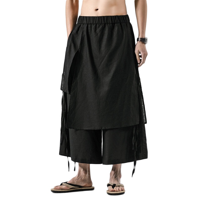 Men’s Harem Pants Loose Soft Breathable Asymmetric Skirt Trousers Punk Dress Pants Hiking Travel