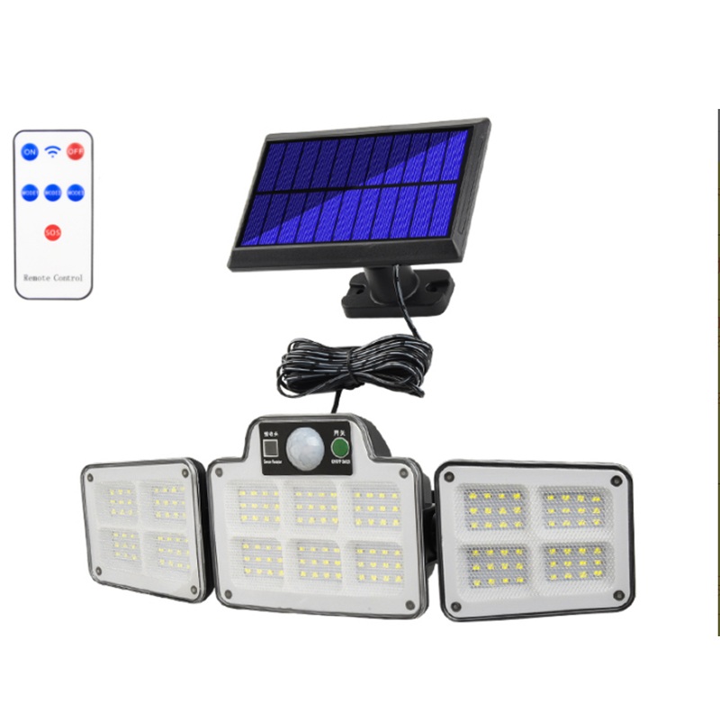 Solar Motion Sensor 3 Head Wall Light Outdoor Garage Light with Remote Control  Waterproof Rotating Split Body Yard Light