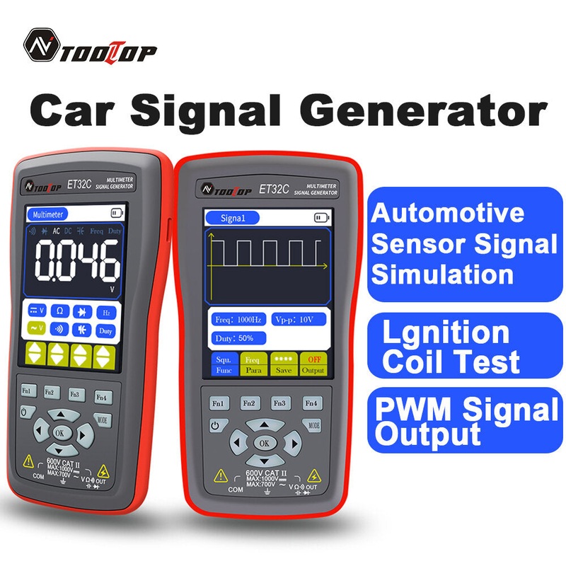 TOOLTOP ET31C/ET32C 2 IN1 Signal Generator Multimeter Comprehensive Coil Solenoid Relay Control Dual Mode Switch Simulation Scanning Wave Output for Accurate Vehicle Maintenance Audio Coordination