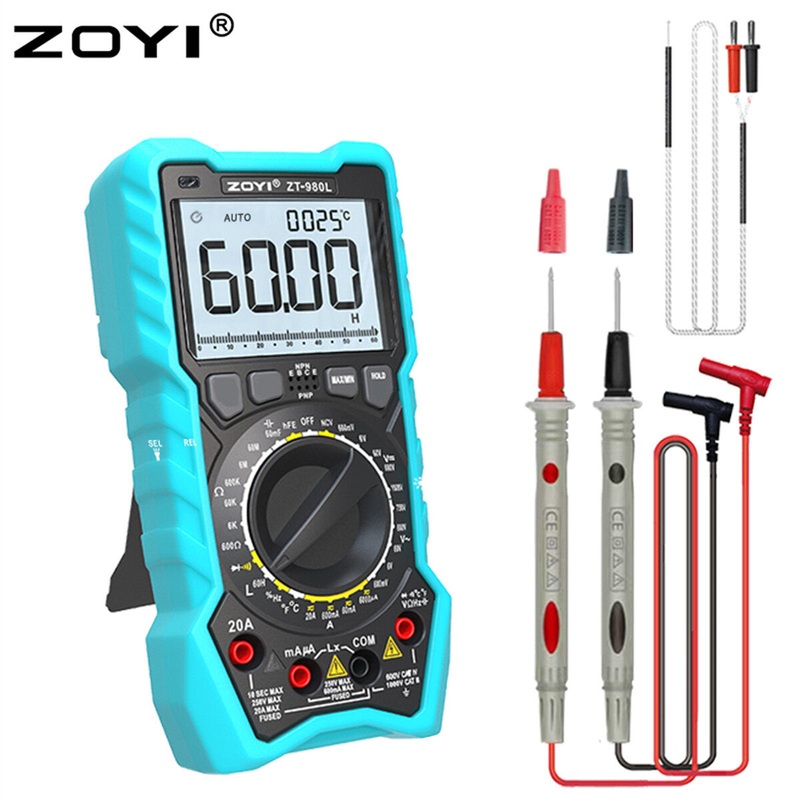 ZOYI ZT-980L Digital Multimeter 6000 Count Transistor Test Frequncy Diode Triode Temperature Inductance Test Current