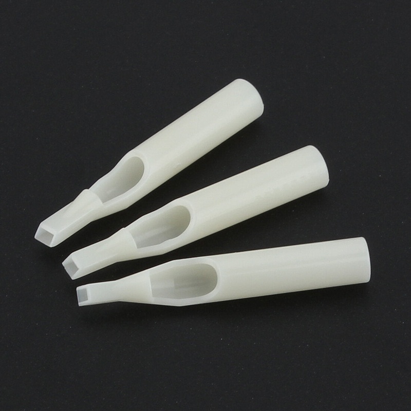 10Pcs Steriled Tattoo Disposable White Plastic Flat Nozzle Tube Tip Mixed Sizes