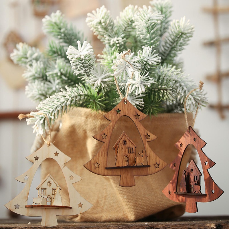 Christmas Tree Hanging Crafts Wooden Ornaments Decor Home Party Decoration Gifts