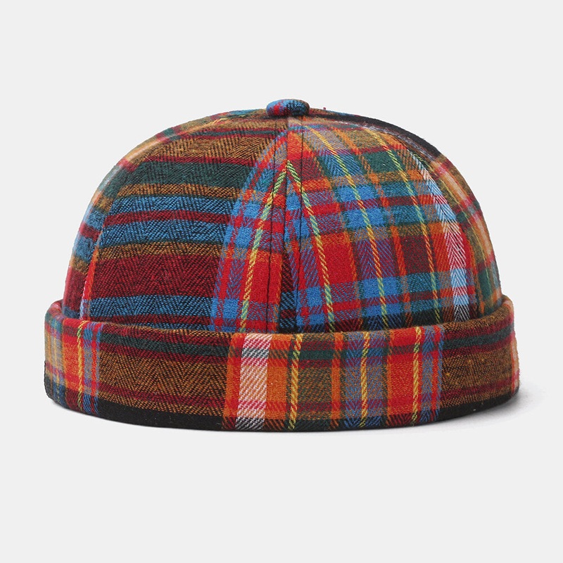 Collrown Unisex Multicolor Contrast Color Patchwork Plaids Pattern Casual Brimless Beanie Landlord Hat Skull Hat