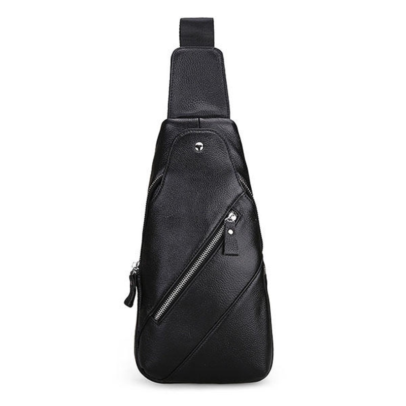 Men Genuine Leather Fashion Casual Chest Pack Daypack Sling Bag Shoulder Bag