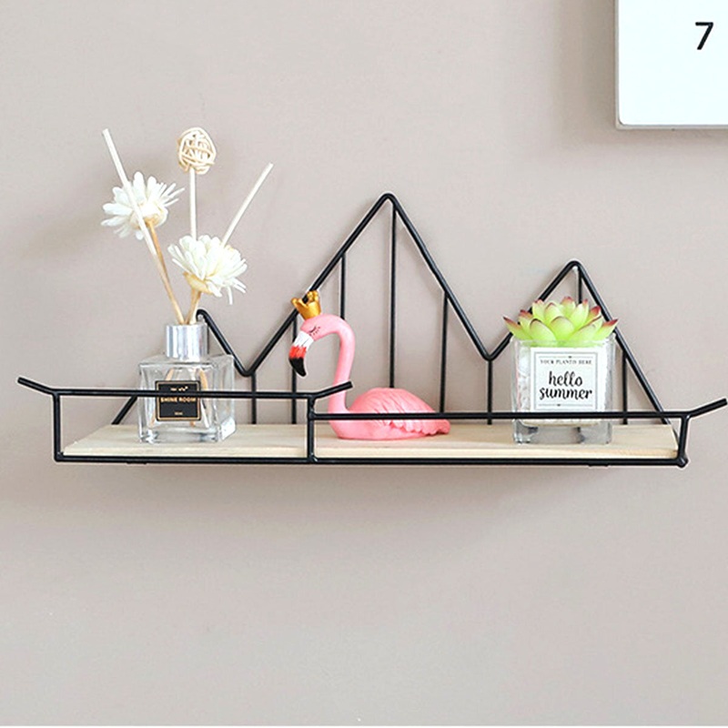 Wall Mounted Shelf Industrial Wooden Floating Metal Wire Rack Storage Display