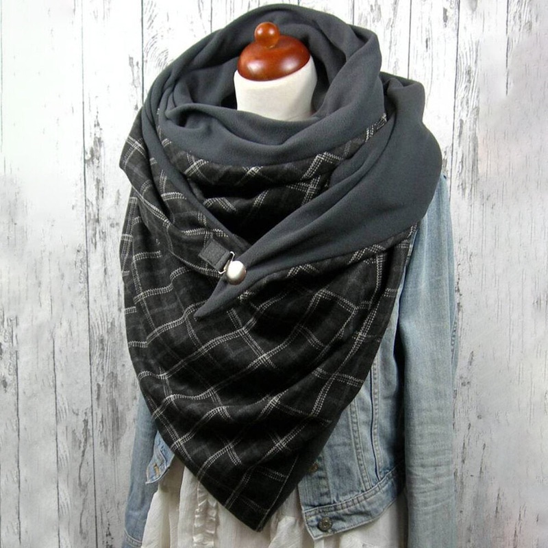 Women Cotton Plus Thick Keep Warm Winter Outdoor Casual Stripes Lattices Pattern Multi-purpose Scarf Shawl