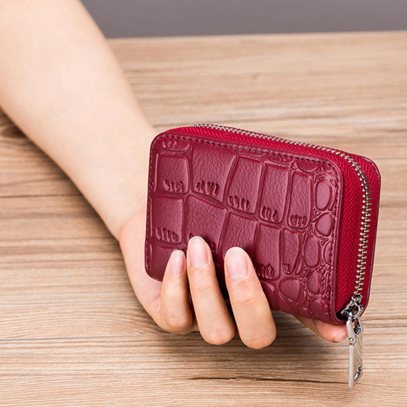 Women Genuine Leather Stone Pattern 16 Card Slots Card Holder Wallet Coin Purse
