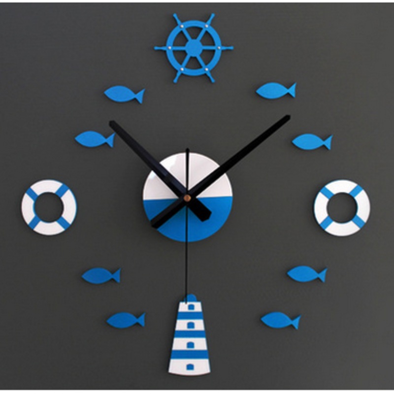 Acrylic Mediterranean Style DIY Wall Clock Buoy Small Fish Bell DIY Mute Wall Clock