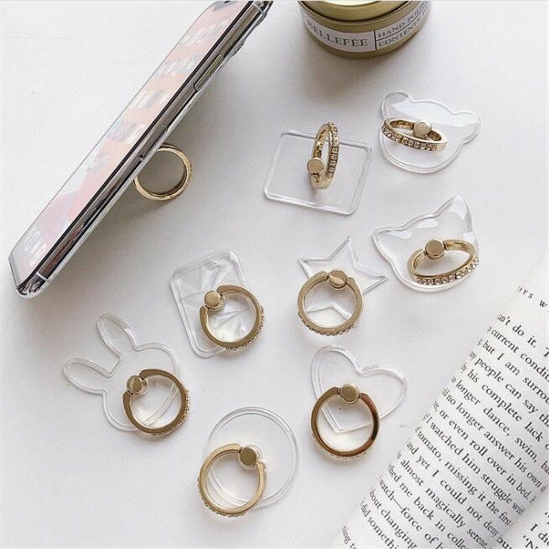 Bakeey Transparent Phone Ring Holder Stand 360 Degree Rotation Diamond Decoration Finger Grip Desk
