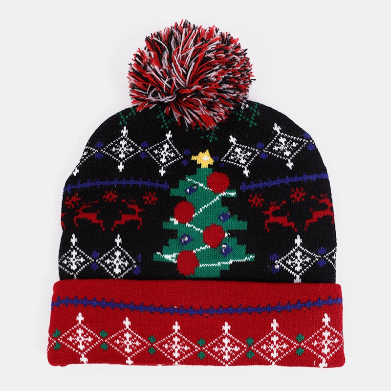 Child Adult Jacquard Letter Cartoon Pattern Warm Festive Christmas Hat Knitted Hat Beanie with Luminous Led Light