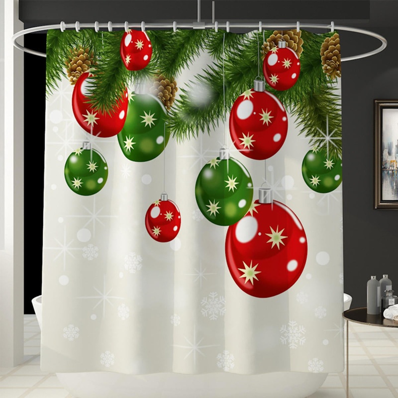 Christmas Decorative Balloon Bathroom Rug Shower Curtain Skidproof Toilet Lid Cover Bath Mat Rug Set