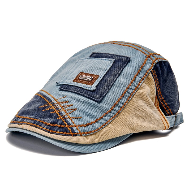 Collrown Men Cotton Colorblock Patchwork Breathable Sunshade Short Brim Casual Vintage Forward Hats Beret Flat Caps