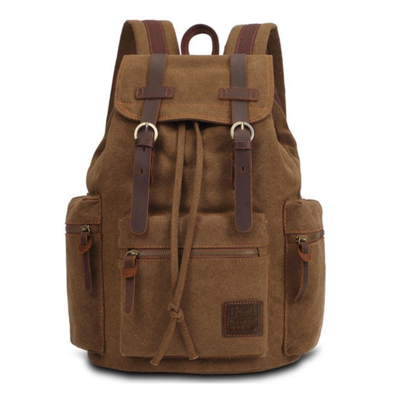 KAUKKO Canvas Genuine Leather Outdoor Big Capacity Shoulders Bag Backpack