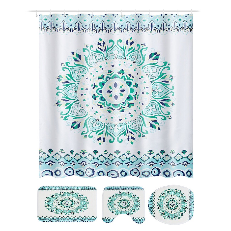 Mandala Waterproof Shower Curtain Non-Slip Rug Toilet Cover Bath Mat Set  for Home Bathroom Decor