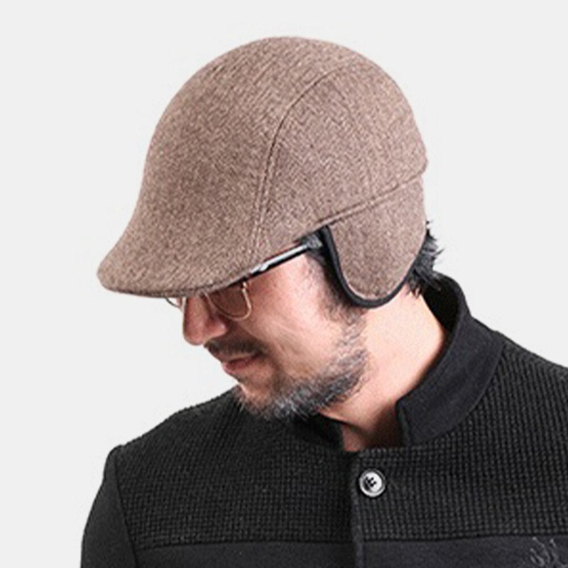 Men Wool Plus Thicken Ear Pads Ear Protection Casual Fashion Forward Hat Beret Hat